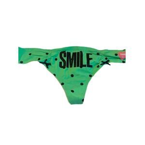 Vintage SMILE Pink Victoria’s Secret Thong Cotton Polka green/black Dot LG NEW